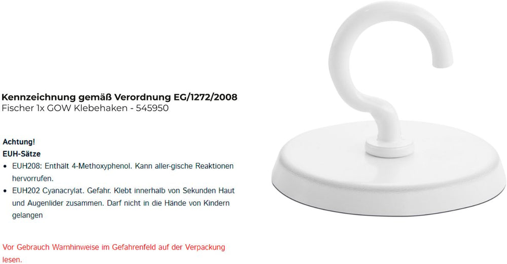 Fischer 1x gow zelfklevende haak - 545950