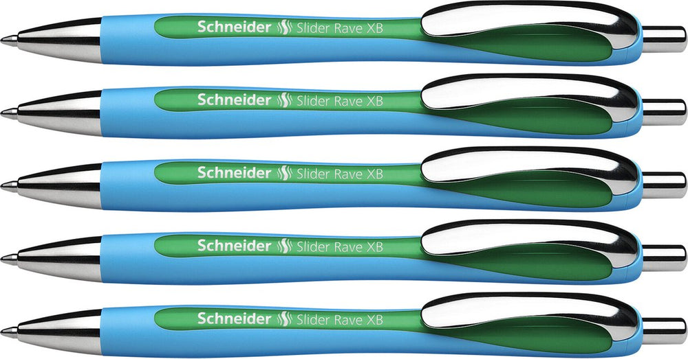 Schneider schrijfwaren schneider balpen - slider rave - penpunt xb - schrijfbreedte 1,4mm - schrijfkleur groen - 5 stuks - s-132504-5