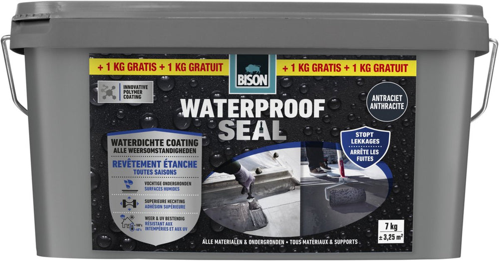 Bison waterproof seal 6 + 1 kg gratis, waterdichte coating, voor alle weeromstandigheden, waterdicht maken, dakovergangen, dakgoot reparatie carports, caravans