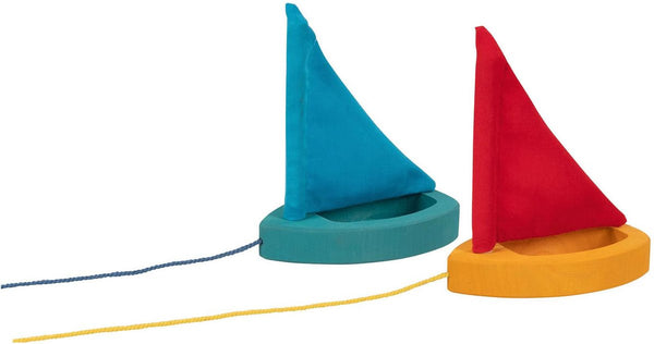 Goki houten zeilboot speelgoed - kleurrijk badspeelgoed voor kinderen.