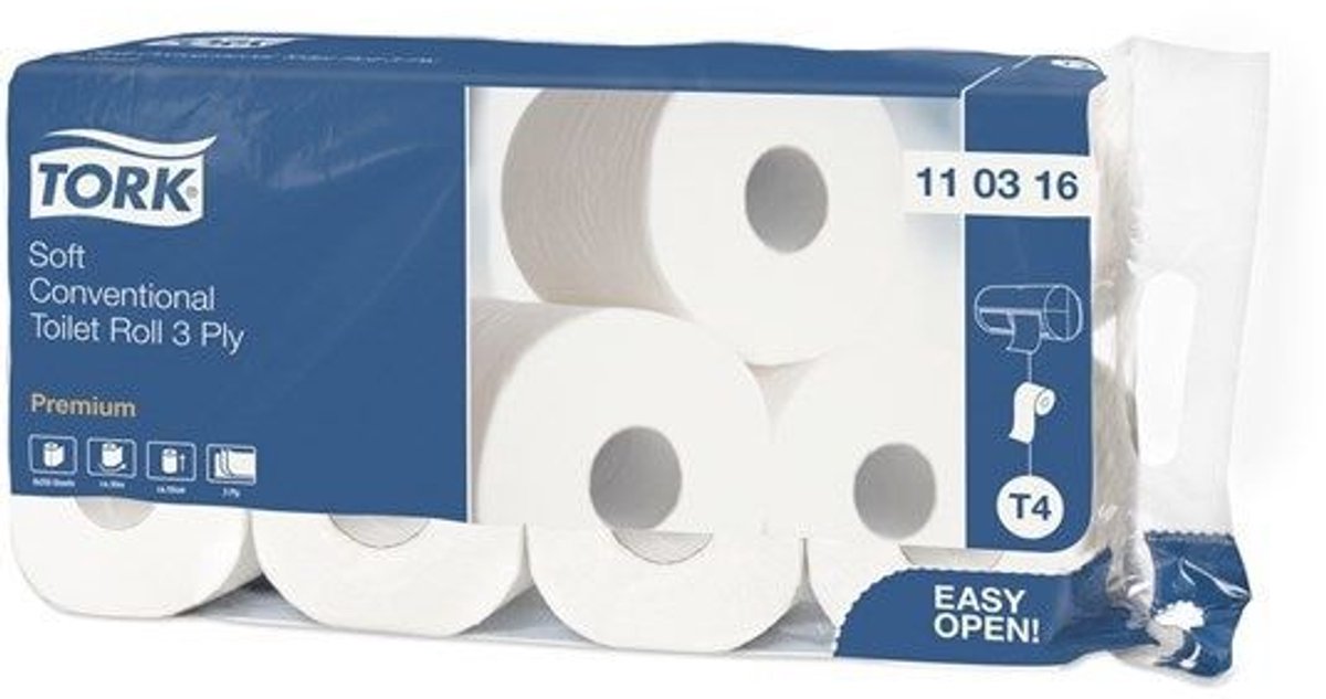 Tork 8st toiletpapier (110316.1) traditioneel 3-lgs wit premium pak à 8 rollen 250 vel (7310791114828)