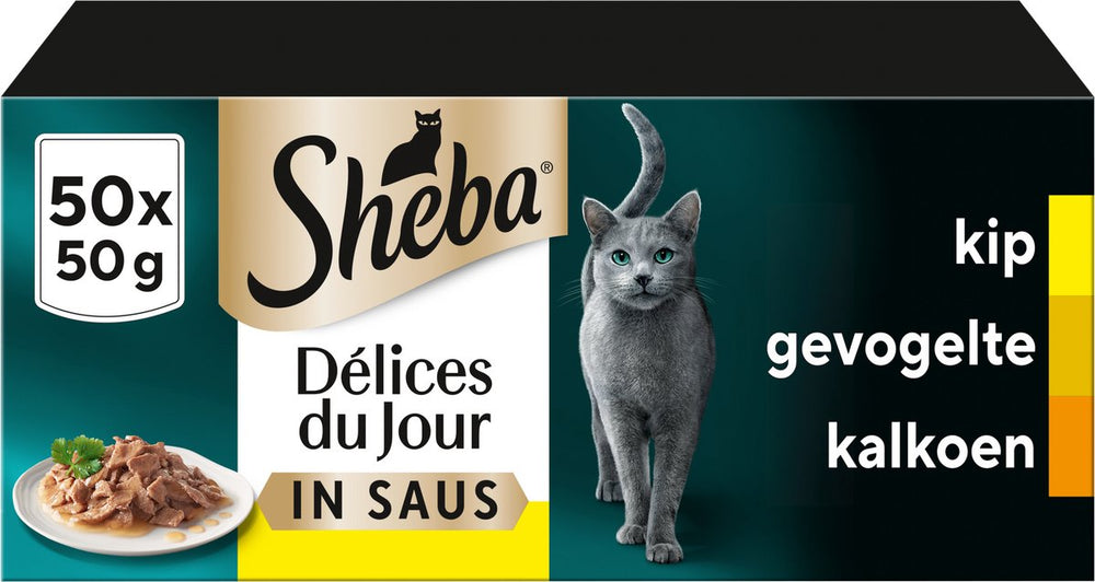 Sheba kattenvoer - délices du jour - gevogelte saus - mega-pack 50x50g