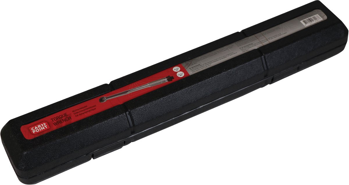 Carpoint momentsleutel – instelbaar van 40-210nm – vergrendelbare afstelling in handgreep - zowel links als rechts draaiend - 1 2“ drive – schaal in newton meter meter kilogram – in stevige beschermende kunststof koker - lengte 46cm