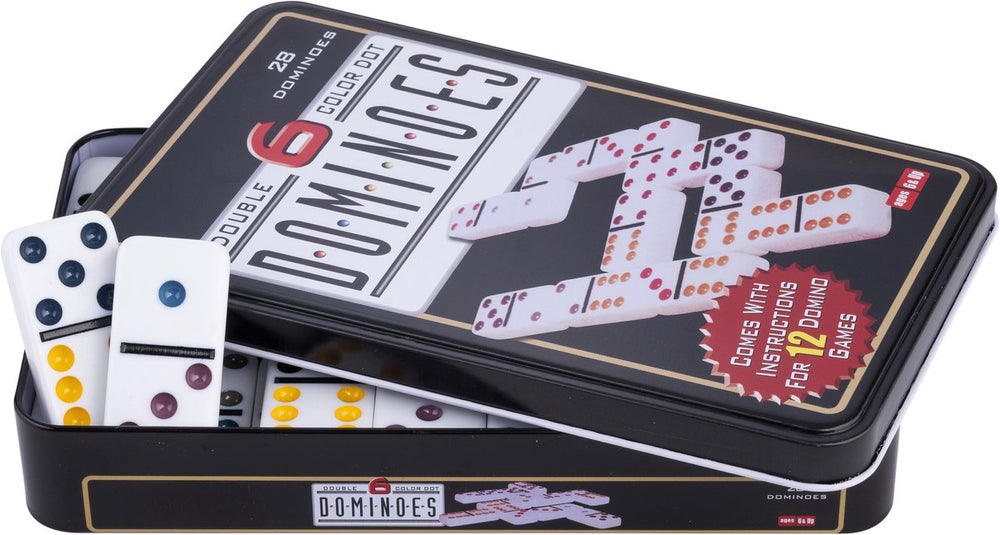 Engelhart domino dubbel in blik - 28 stenen met gekleurde ogen