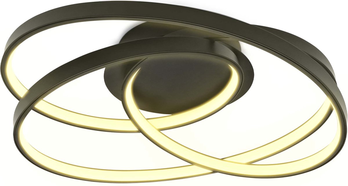 B.k.licht - led plafonniere - ringen plafondlamp - zwart - l: 39cm - warm wit licht 3.000 k - 35w