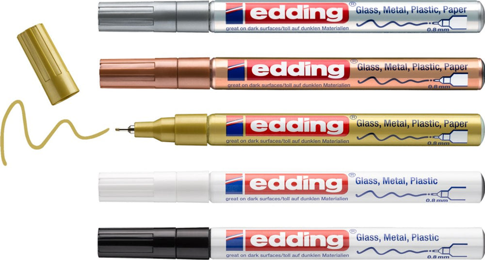 Edding 780 5 s glanslakmarker metallic assorti set – ronde punt - 0,8 mm - set van 5 stuks