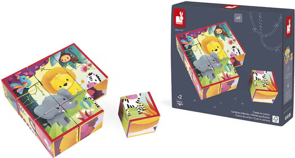 Janod - kubkid - jungledieren - 9 geïllustreerde blokken met jungledieren