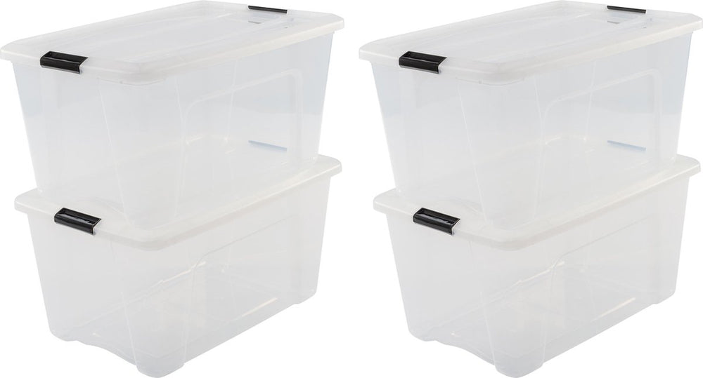 Iris topbox opbergbox - 45l - kunststof - transparant zwart - set van 4