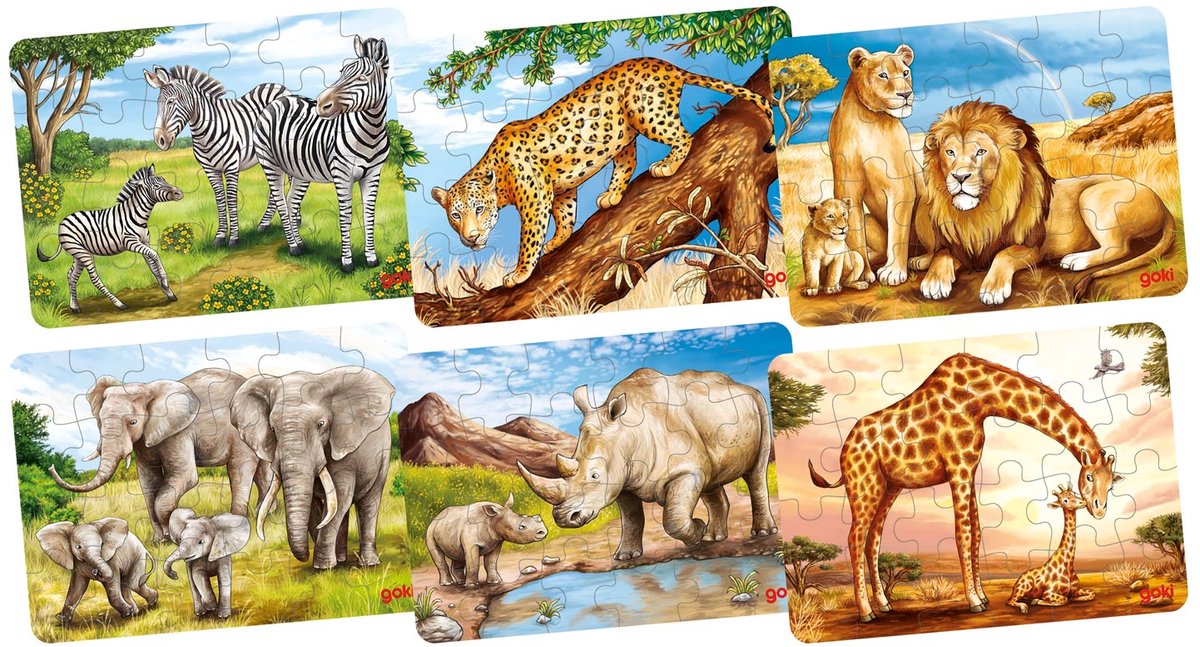 Goki houten minipuzzel - wilde dieren