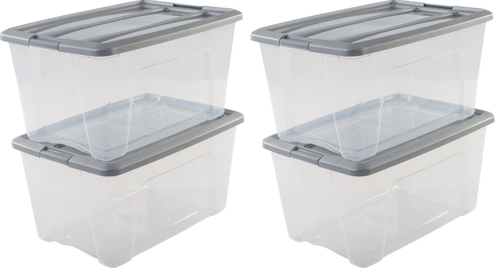 Iris new topbox opbergbox - 45l - kunststof - transparant zilvergrijs - set van 4