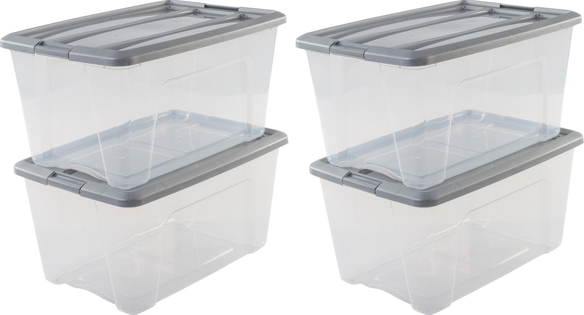 Iris new topbox opbergbox - 45l - kunststof - transparant zilvergrijs - set van 4