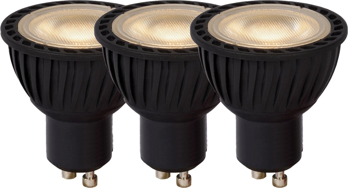 Lucide mr16 - led lamp - ø 5 cm - led dimbaar - gu10 - 3x5w 3000k - zwart - set van 3