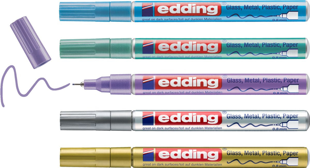 Edding 780 5 s glanslakmarkers metallic kleuren set - ronde punt - 0,8 mm - set van 5 stuks