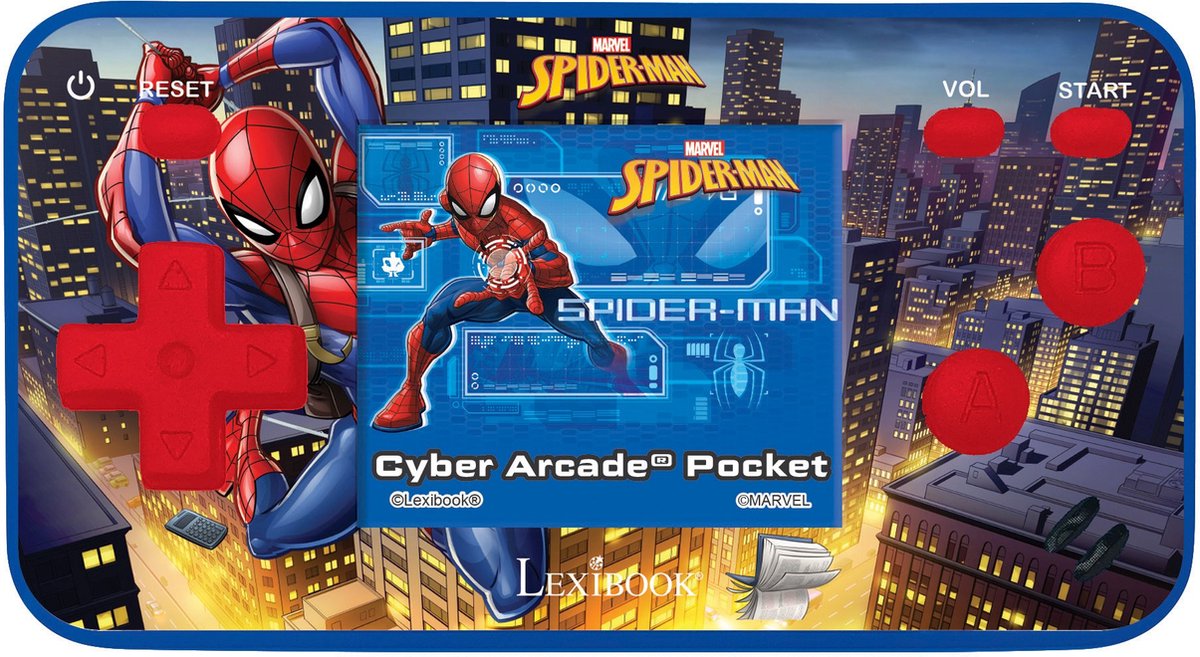 Spiderman™ lexibook spider-man cyber arcade pocket-gameconsole, 150 gaming, lcd, op batterijen, rood blauw