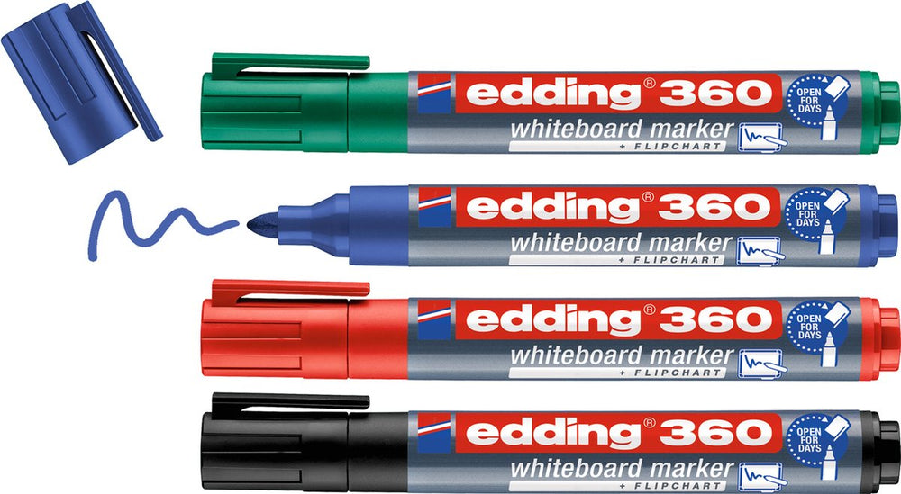 Edding 360 4 s boardmarker set - zwart blauw rood groen - 1,5-3mm - geschikt voor whiteboard en flipchart