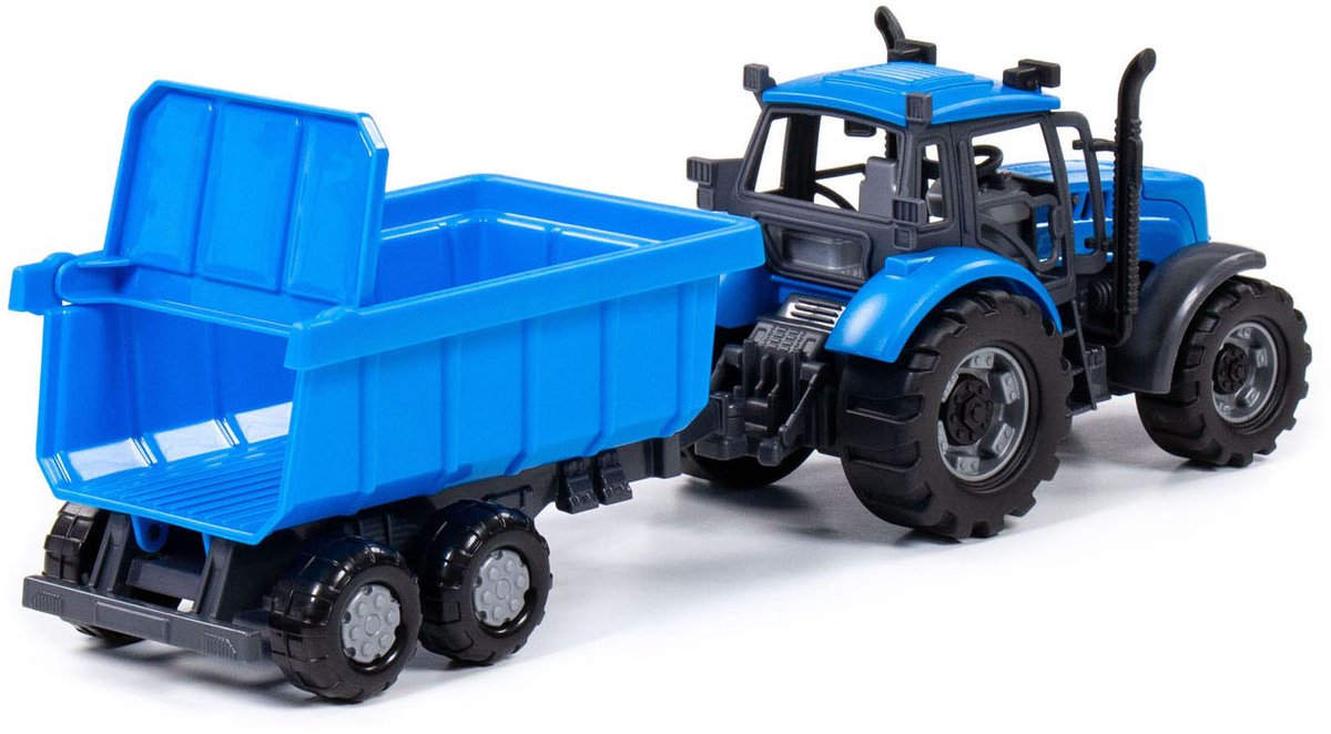Cavallino tractor met kiepwagen aanhangwagen blauw, schaal 1:32
