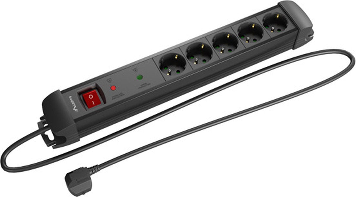Lanberg verlengsnoer- stekkerdoos- sp1 5m 5x schuko outlets zwart sp1-05f-0500-bk