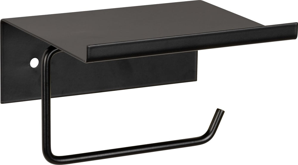 Wenko toiletrolhouder met planchet desulo mat zwart staal - wc rolhouder met plankje - toiletpapierhouder met plateau - bevestigen met of zonder schroeven - zelfklevend