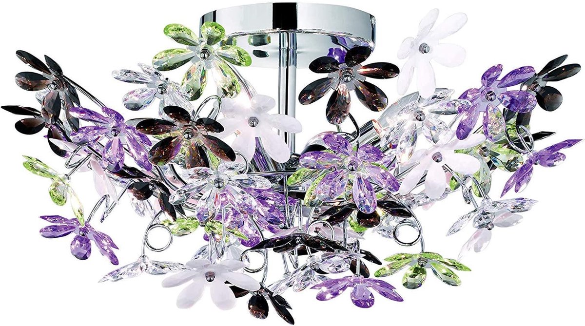 Rl live your light reality flower - plafondlamp - chroom - excl. 4x e14 4w - diameter 560 mm - chroom - multi kleurige en heldere blaadjes