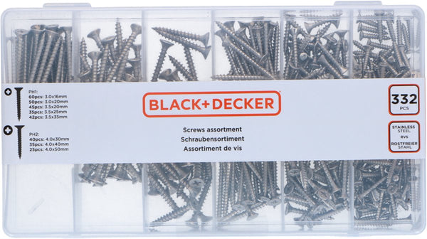 Black+decker schroeven assortiment - 332 stuks - ph1 - ph2 - hout schroevenset
