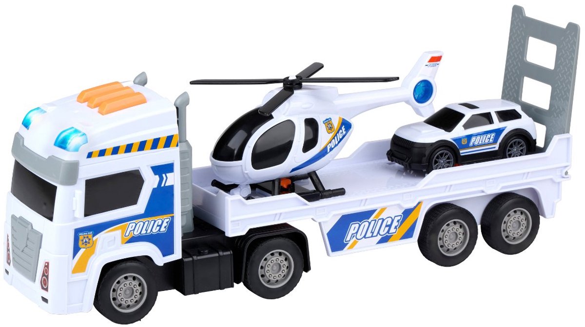 Eddy toys gearbox politie vrachtwagen set - politieauto, helikopter en vrachtwagen