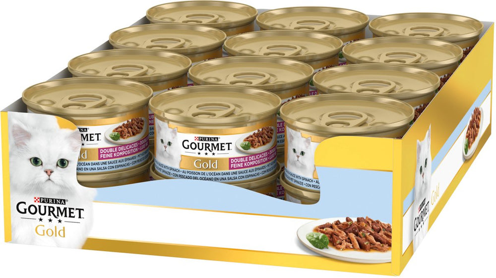 Gourmet gold luxe mix - 24 x 85 g - zeevis spinazie - kattenvoer natvoer