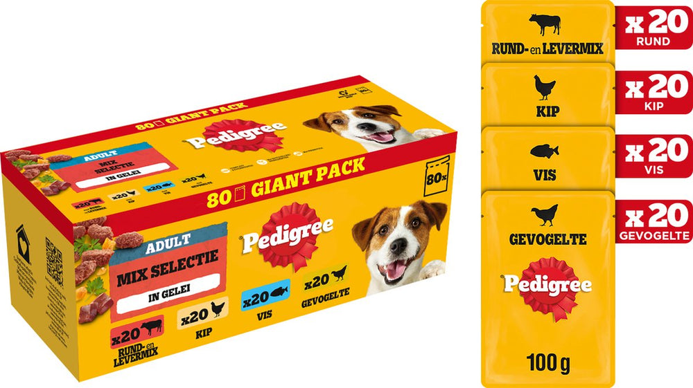 Pedigree hondenvoer - mix selectie in gelei - maaltijdzakjes - 80x100g