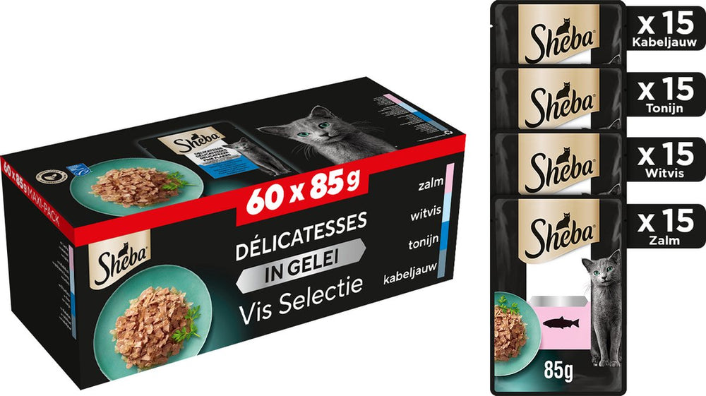 Sheba delicatesse maaltijdzakjes - kattenvoer -vis selectie in gelei - 60x85 g