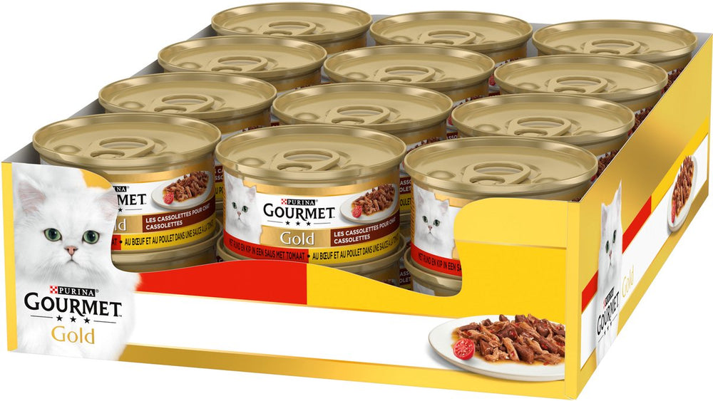 Gourmet gold cassolettes - kattenvoer natvoer - rund kip - 24 x 85 g