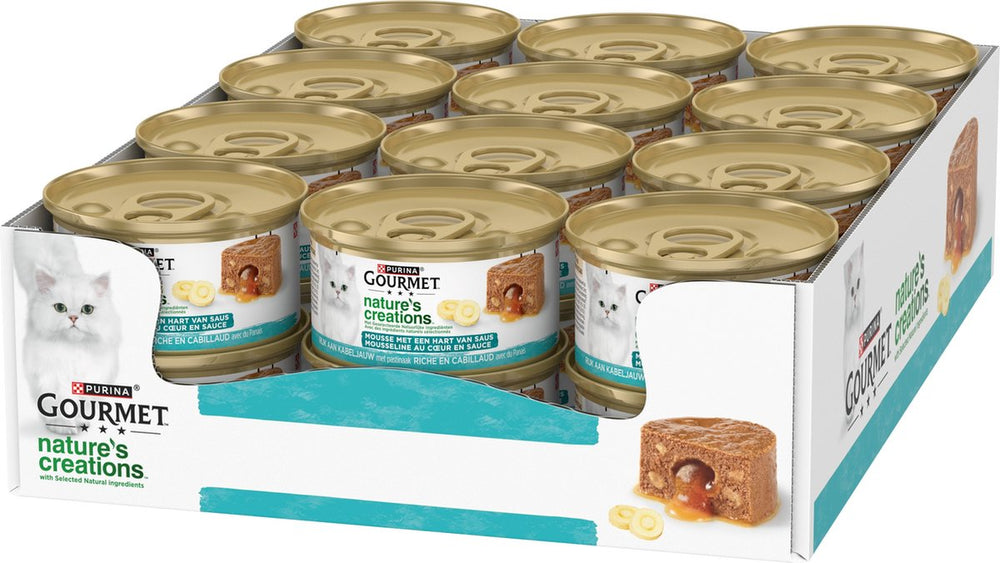 Gourmet nature's creations mousse - 24 x 85 g - kabeljauw en pastinaak - hart van saus - kattenvoer natvoer