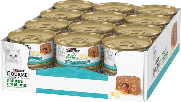 Gourmet nature's creations mousse - 24 x 85 g - kabeljauw en pastinaak - hart van saus - kattenvoer natvoer