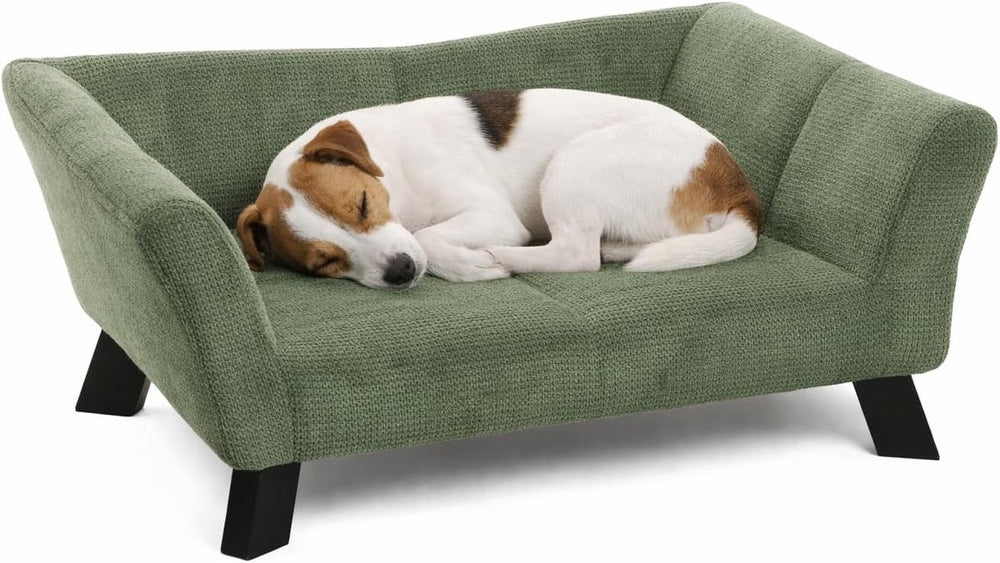Flamingo hondenbed – sofa hond – sofa kat – damario rechthoekig groen – 62,5 x 43 x 25 cm – houten pootjes
