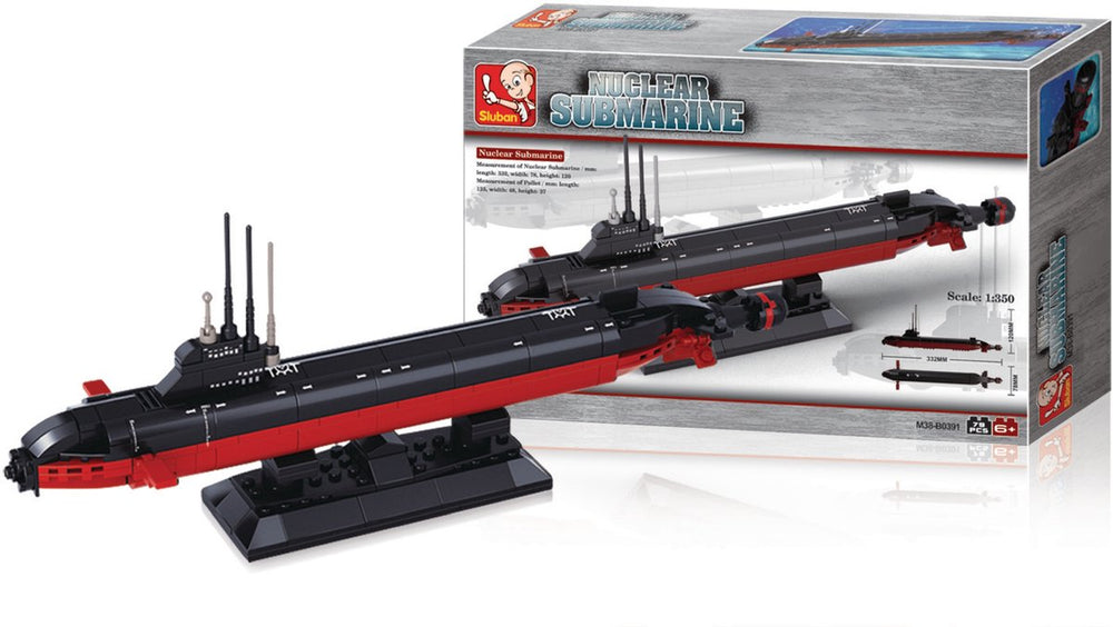 Sluban onderzeeër atom submarine bouwspeelgoed kinderen vanaf 6 jaar – constructiespeelgoed modelbouw – bouwdoos met 193 bouwstenen – m38-b0391