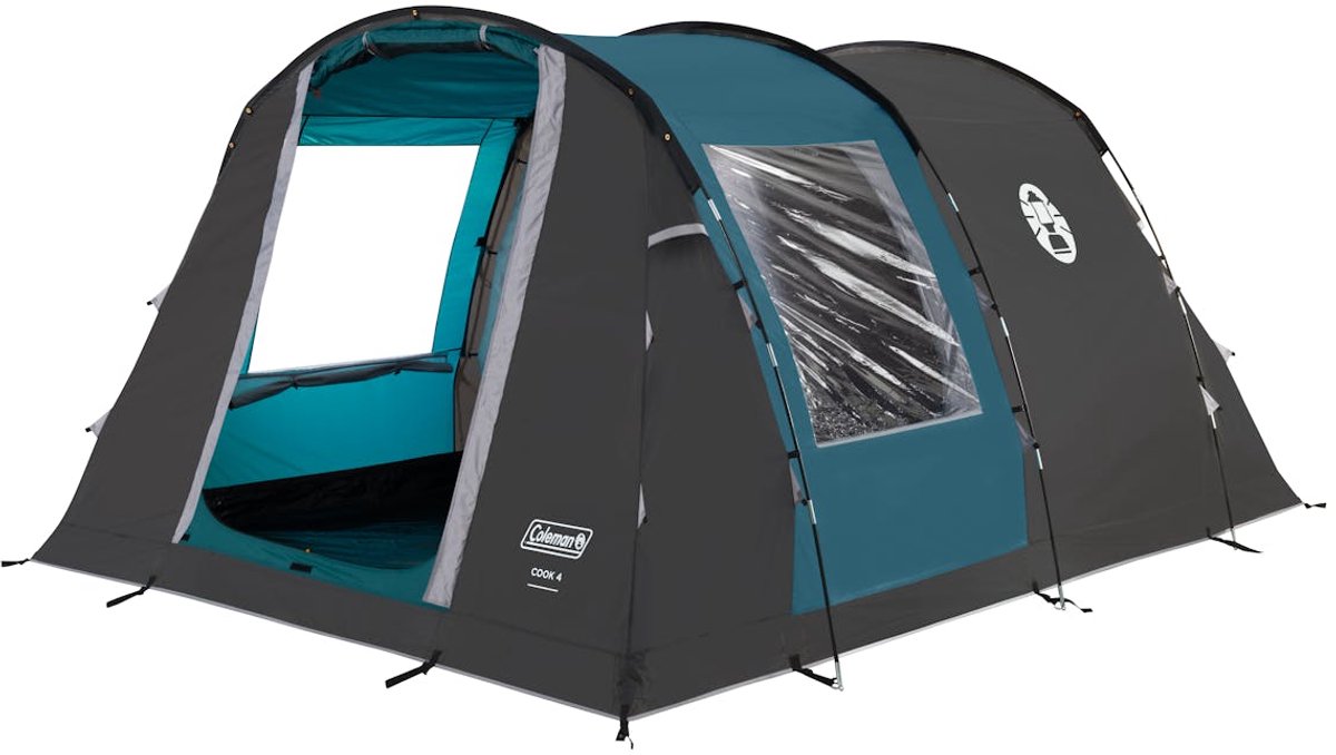 Coleman cook 4 tent – 4 persoons tunneltent – uv guard zonbescherming - brandvertragend materiaal – grijs blauw