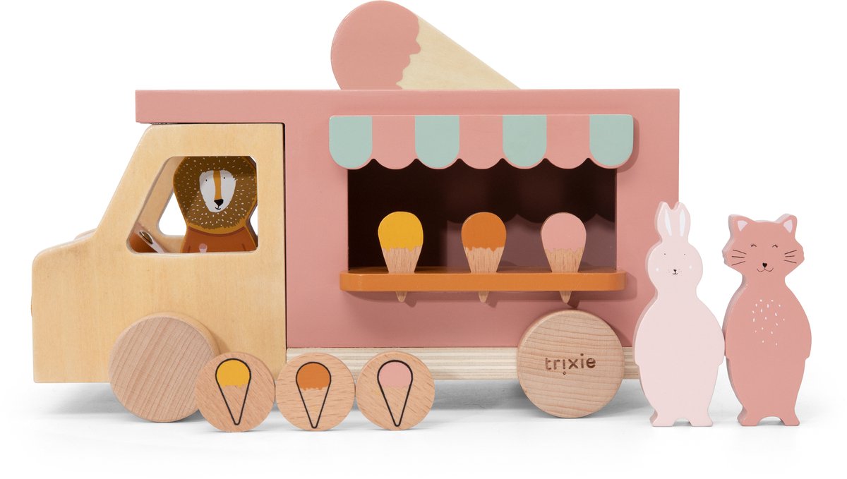 Trixie houten ijskar â€“ 3j+ â€“ met muntslot mr. lion â€“ fsc hout - leuk als verjaardagscadeau