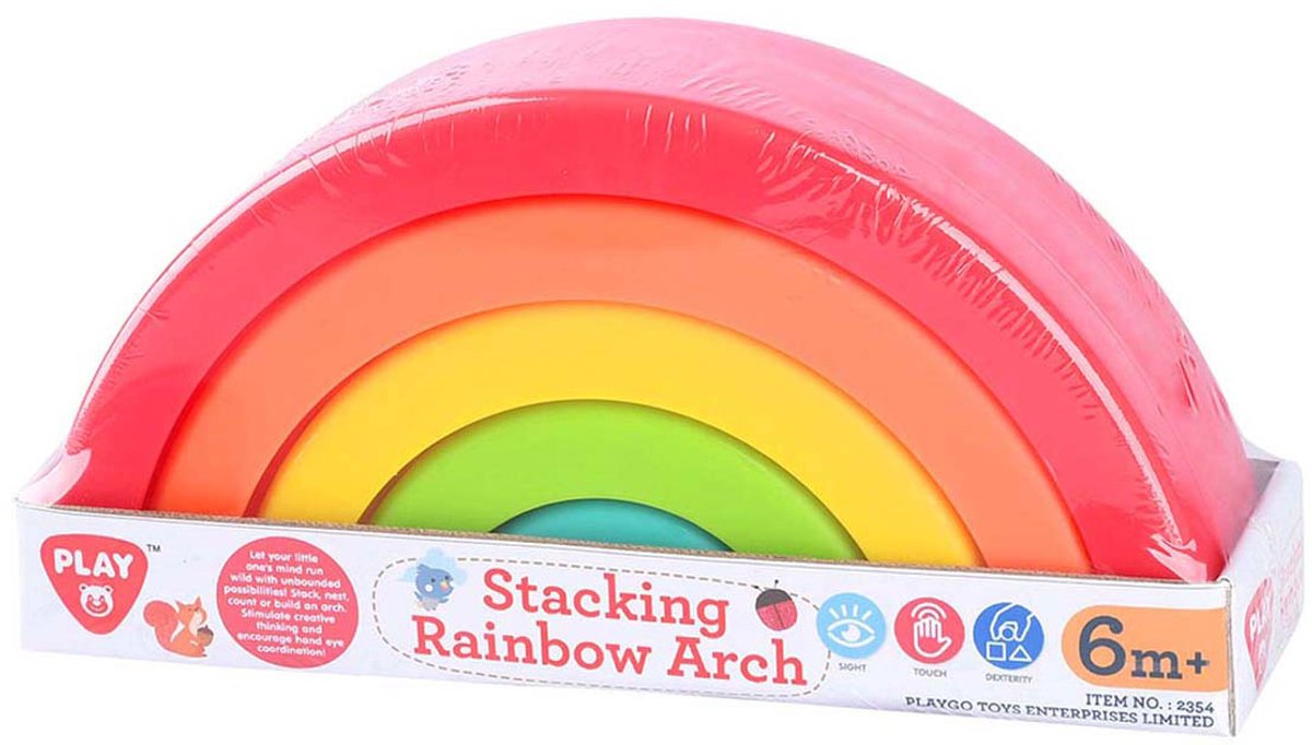 Playgo toys enterprises limited play go - stapelbare regenboog - babyspeelgoed - kunststof - leerzaam - educatief - creatief - stimulerend - bogen - motoriek - regenboog stapelaar