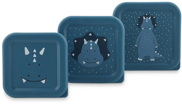 Trixie set van 3 snackdoosjes - mr. triceratops - 3-delige snackbox - makkelijk te openen - ideaal voor kinderen - blauw