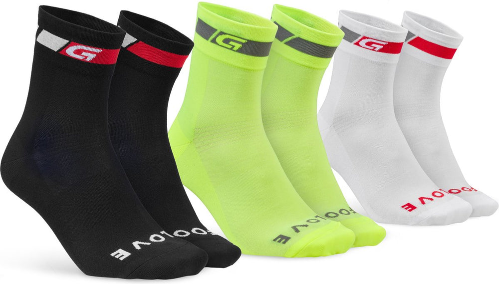 Gripgrab - tricolore regular cut 3pack zomer fietssokken coolmax wielersport sokken - zwart wit geel hi-vis - unisex - maat l (44-47)