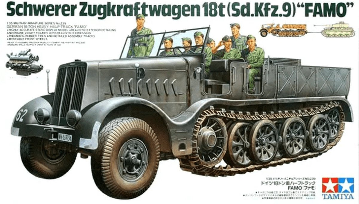 Tamiya modelbouwpakket militaire voertuigen - 35239 german sdkfz.9 famo 18to halftrack w 8 figures plastic - 1:35 - modelbouw