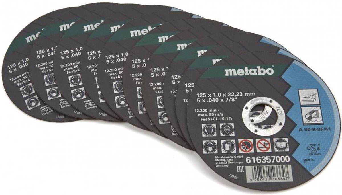 Metabo accessoires doorslijpschijven in blik (10 st.) | ø 125x1,0x22,23 - 616359000