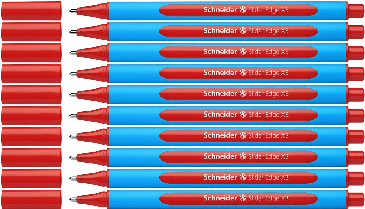 Schneider schrijfwaren schneider balpen - slider edge - penpunt xb - schrijfkleur rood - doos 10 stuks