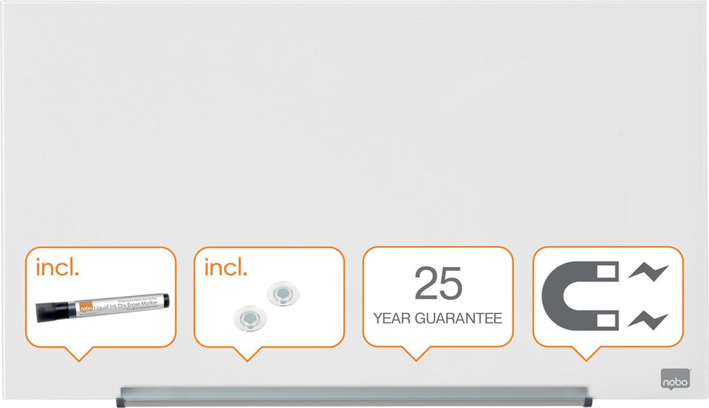 Nobo impression pro magnetisch glasbord - 68x38 cm - inclusief whitebord marker en magneten - helder wit