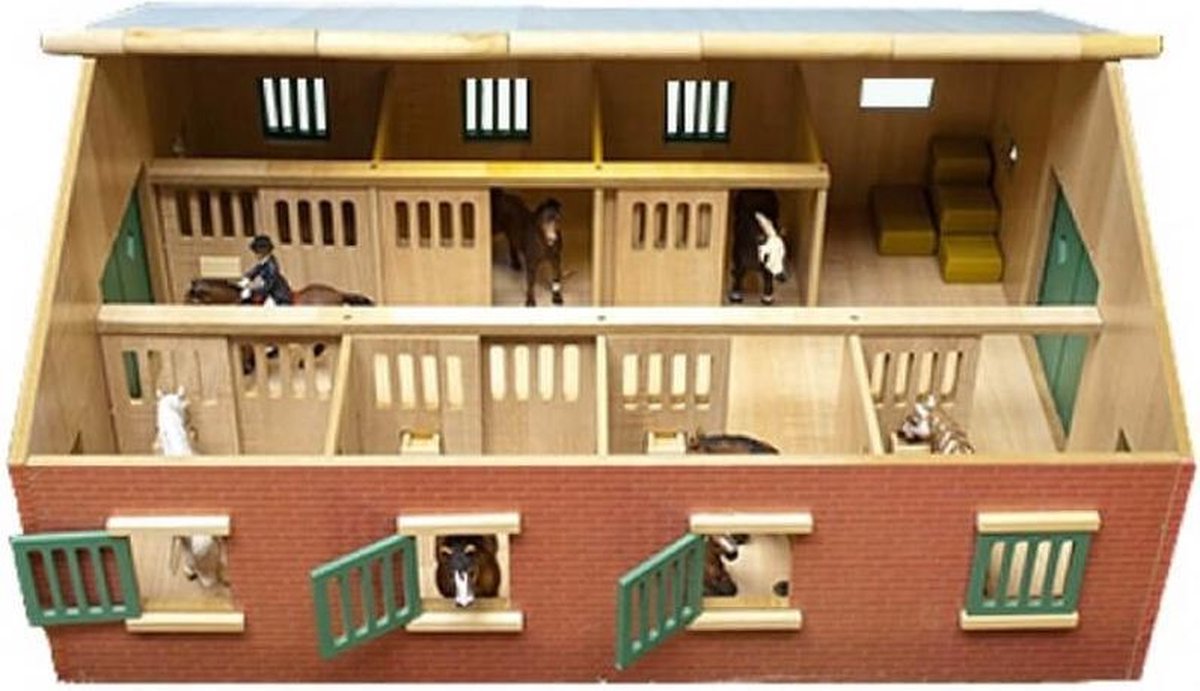 Kids Globe wooden horse stable with 7 stalls, 1:24