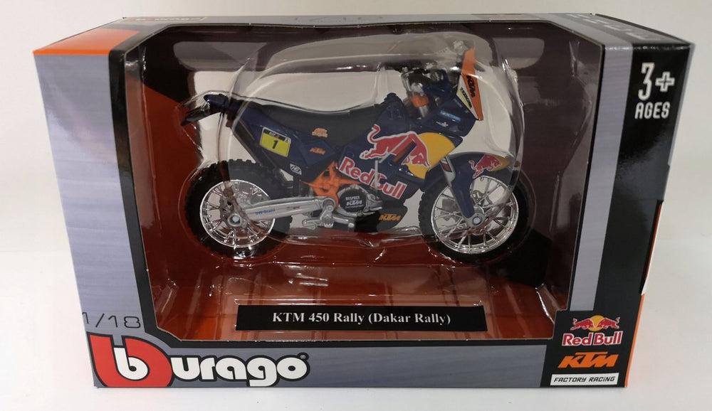 Bburago ktm 450 rally dakar motor 1:18 red bull - model verzamelaarsski