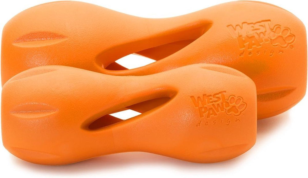 Zogoflex west paw qwizl - honden speelgoed - extra sterk - vulbaar met brokjes - oranje - small - 14 cm