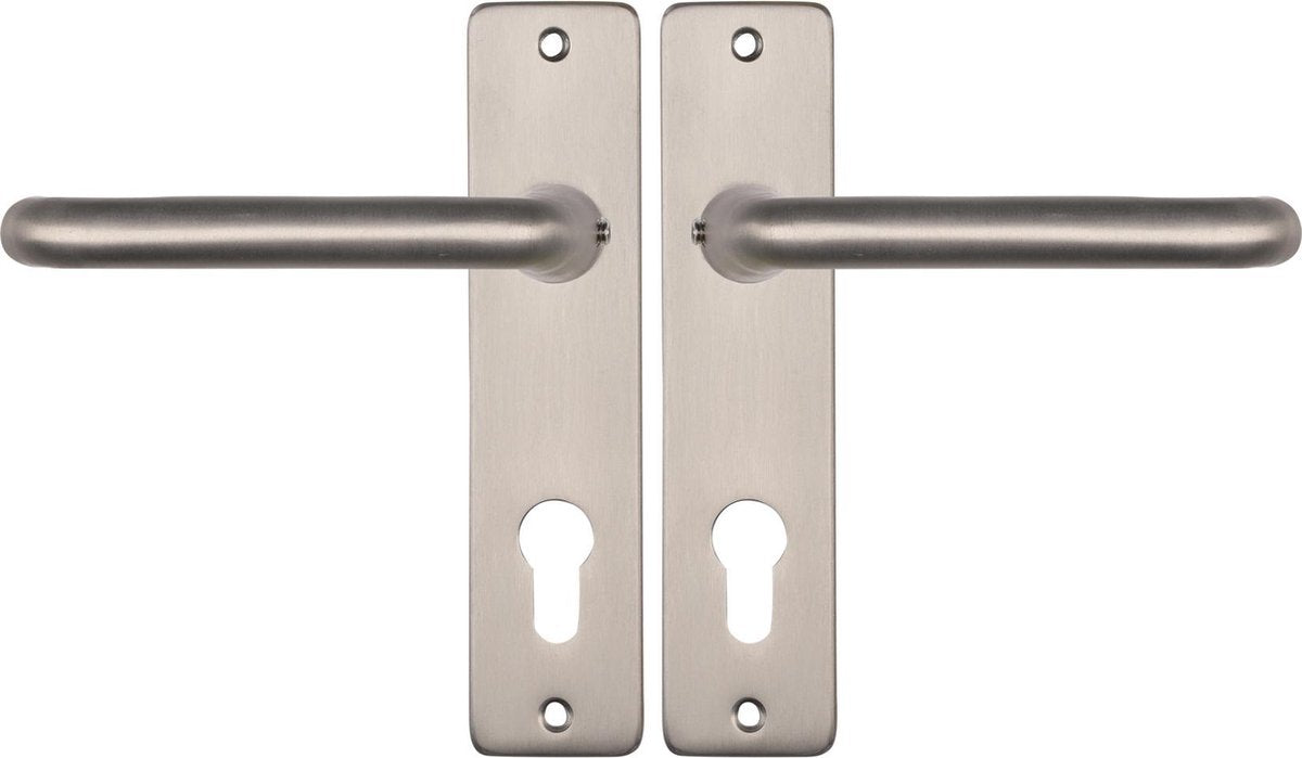 Starx deurklink zilver - rvs look – deurbeslag – deurschild voor profielcilinder (pc72) – deurklink coupe