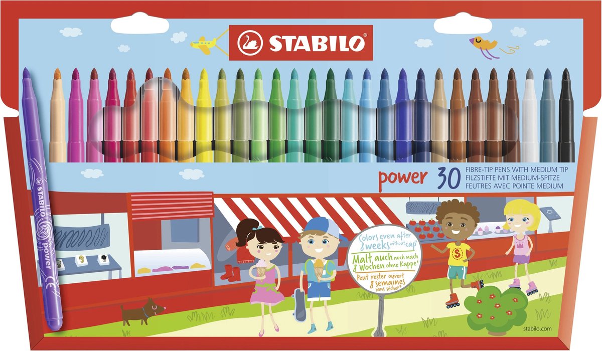 Stabilo power - viltstift - tot 8 weken zonder dop - etui met 30 kleuren