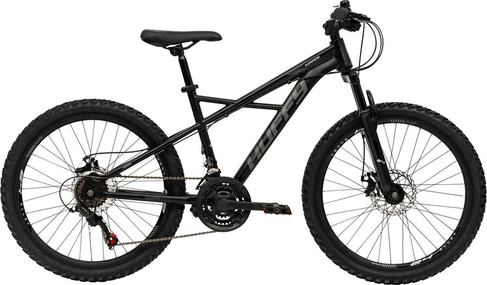 Huffy korros 24 inch kinder mountainbike zwart hardtail voorvering + shimano 21 versnellingen - jonge kinderen 8-13