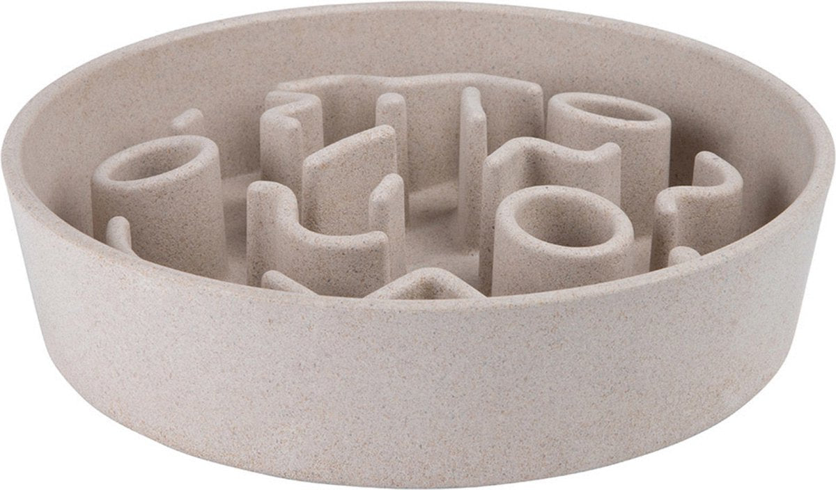 District 70 bamboo slowfeeder beige - hondenvoerbak - ø21 cm