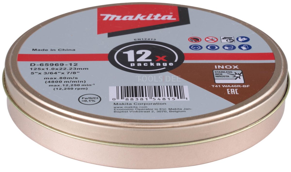 Makita accessoires makita d-65969-12 doorslijpschijf 125x22,23x1,0mm rvs ve=12
